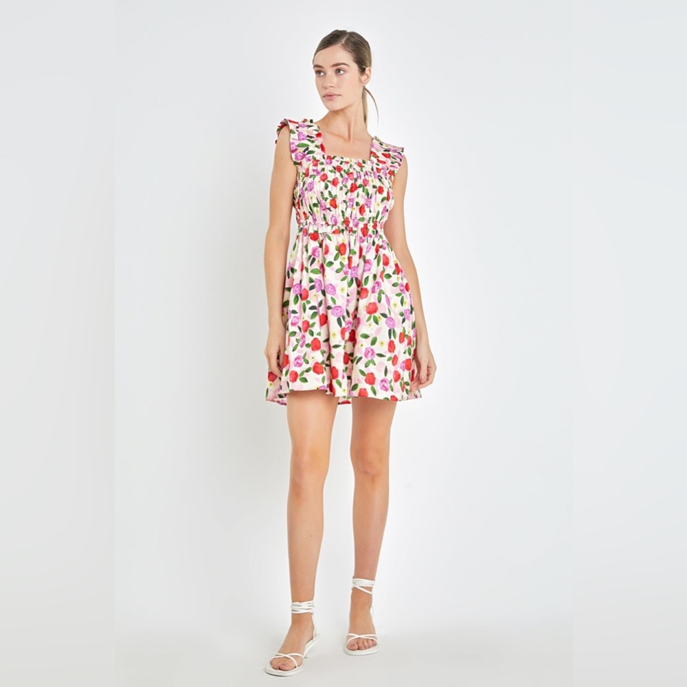 Avara English Factory FLOWER RUFFLED MINI DRESS NWT